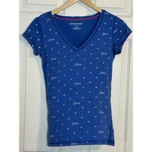 🩵🩵Juniors Aeropostale Vneck T Shirt, Blue With Hearts And Aero Logo, Large🩵🩵